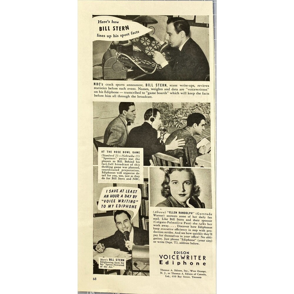 Edison Voicewriter Ediphone "Save an Hour a Day" Vintage Print Ad 1940